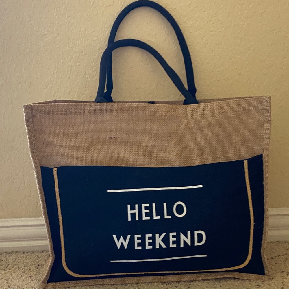 Hello Weekend Black & Natural Tote Bag - Coastal Casual Carryall